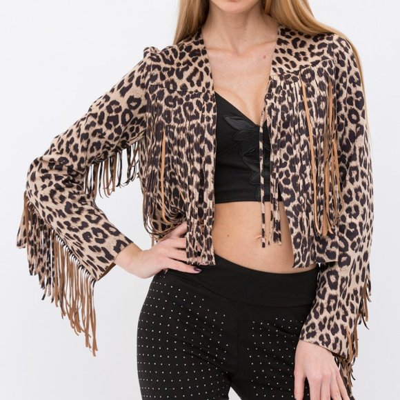 Vocal Jackets & Blazers - new VOCAL CROPPED leopard ANIMAL PRINT JACKET fringe SM-3X western cowgirl